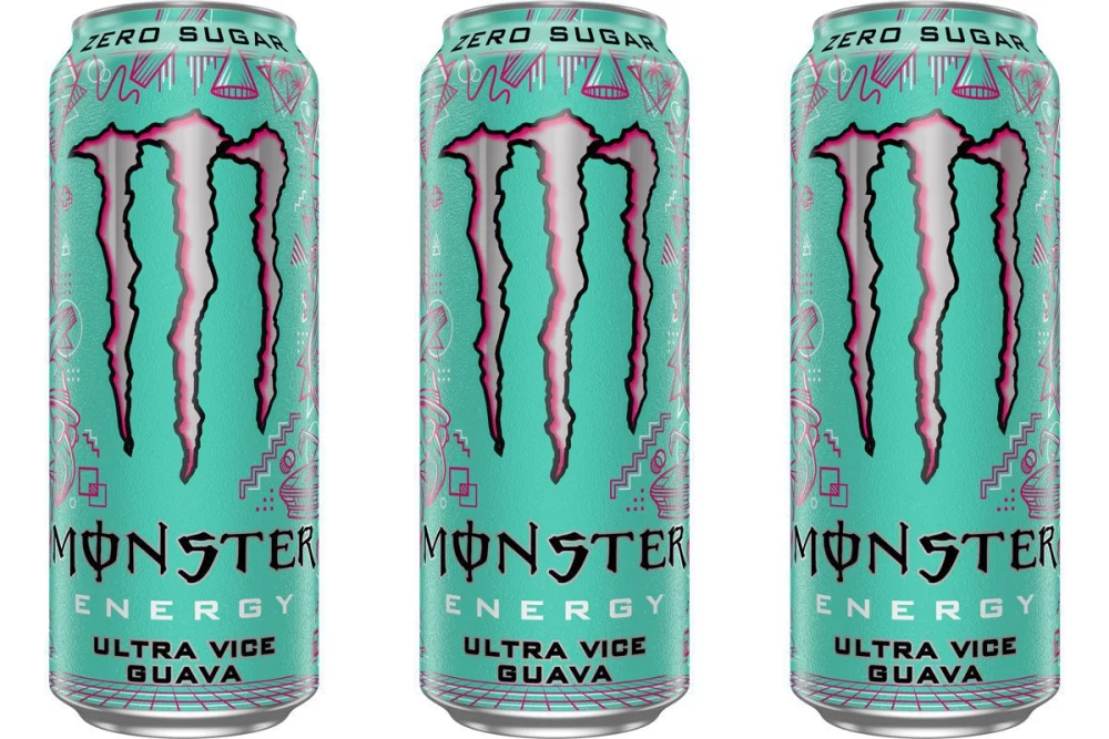 Visuel officiel de la canette Monster Ultra Vice Guava 500 ml distribuée au Royaume-Uni par Coca-Cola Europacific Partners